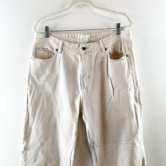 H&M High Rise Cotton Button Fly Straight Leg Jeans Cream Bone 14 - Picture 3 of 9